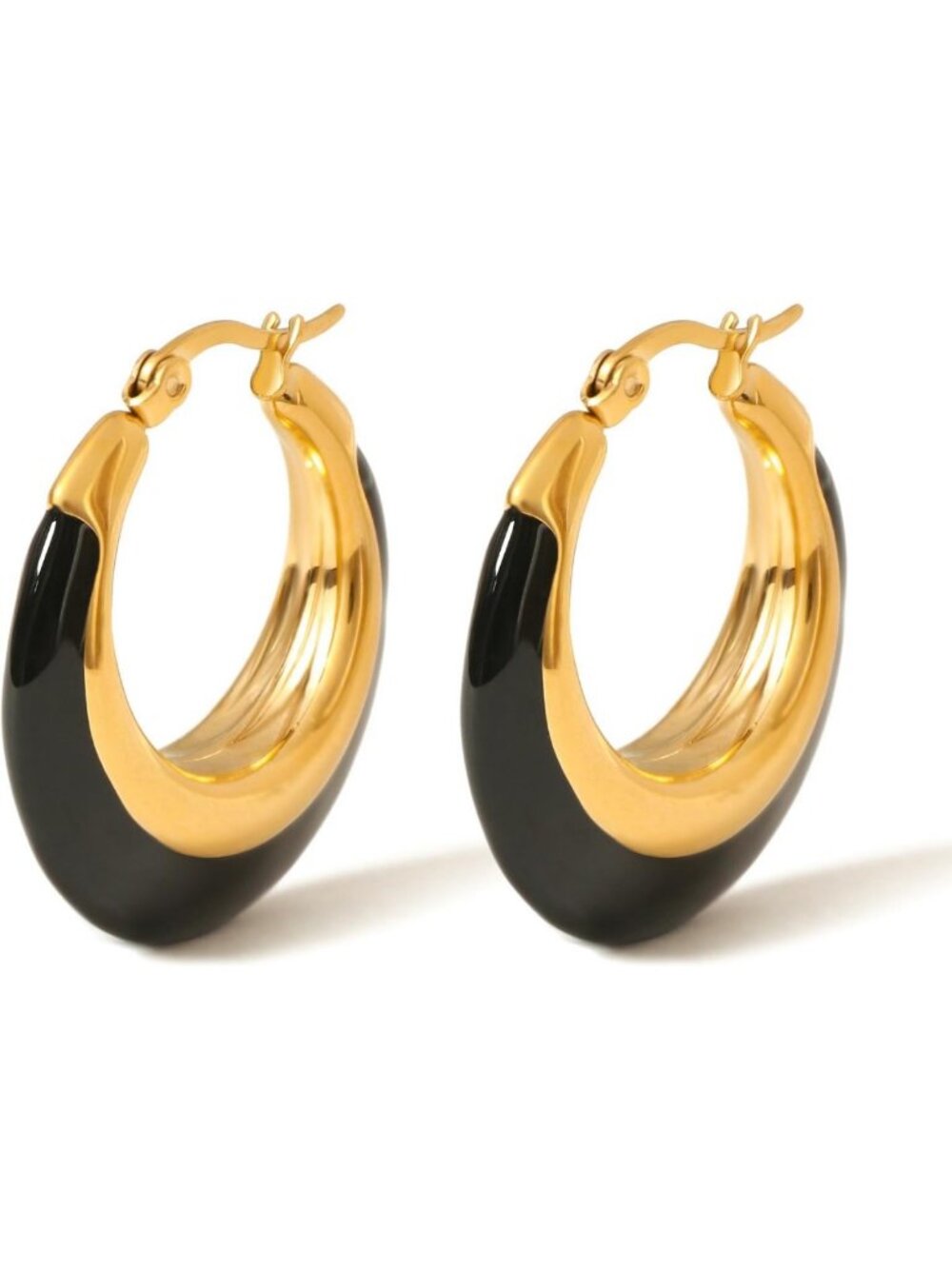 Stylish Chunky Enamel Hoop Earrings - 18K Gold Plated Bamboo Huggies, Gift for